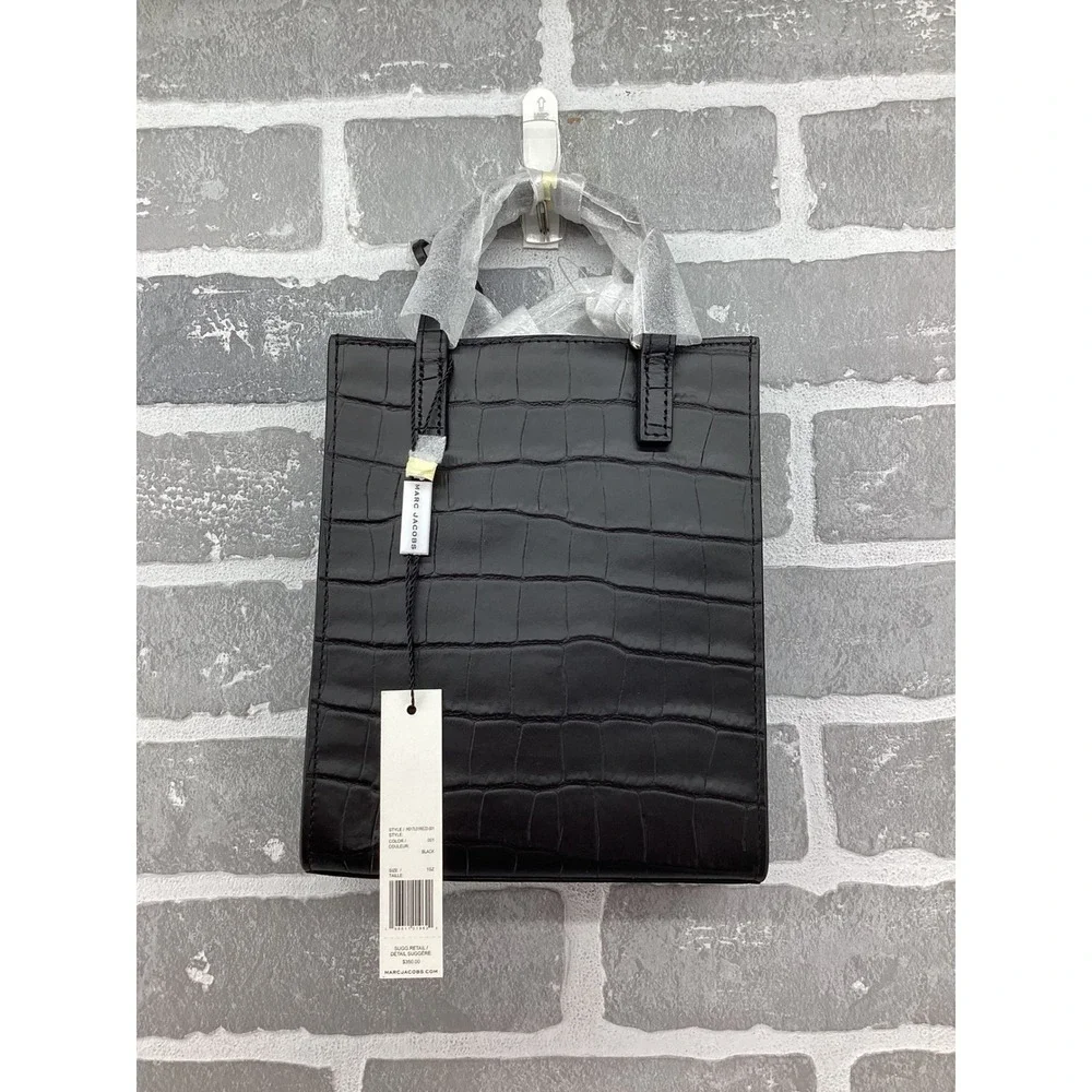 Marc Jacobs Black Croc Embossed Leather Mini Tote Bag H017L01RE22-001 NWT